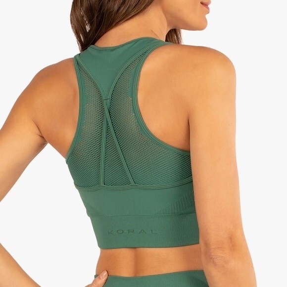 Koral Size S Duffle Green Cedar Seamless Sports Bra Gym Active Stretch Racerback - Picture 7 of 7